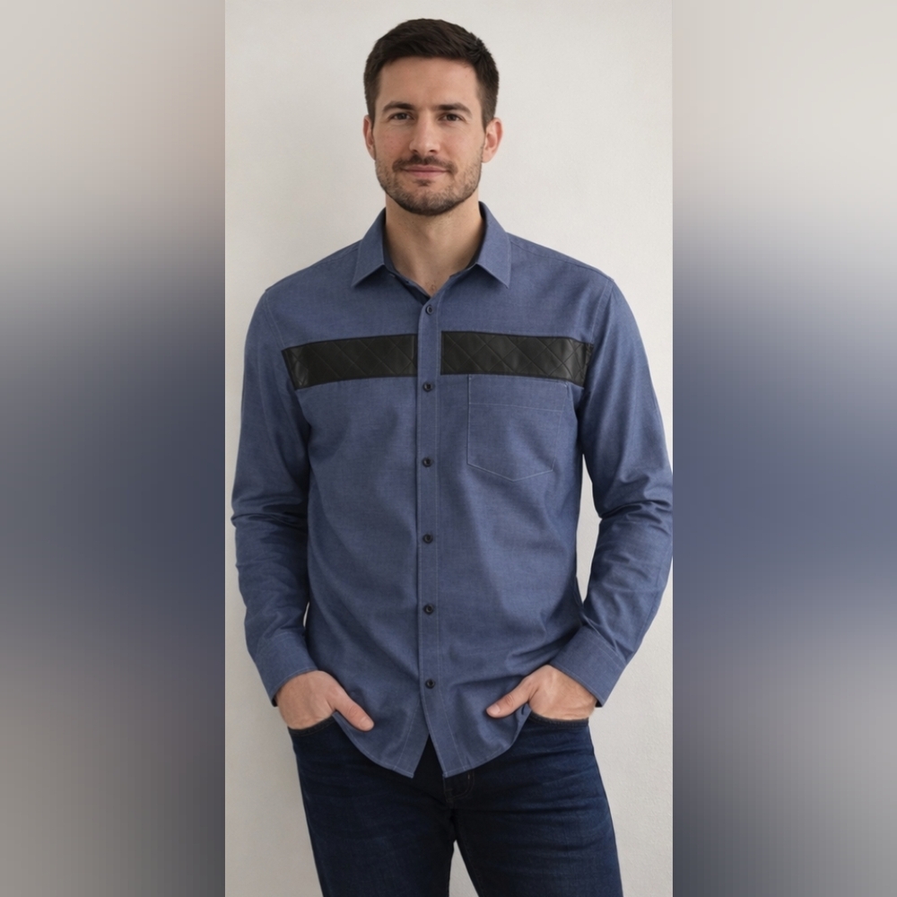 INC International Concepts Blue Shirt with Black Accent Size M NWT